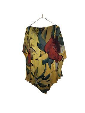 Nora Lottie Floral Poncho Top Abstract Art to Wear Silk Hand Painted Artsy